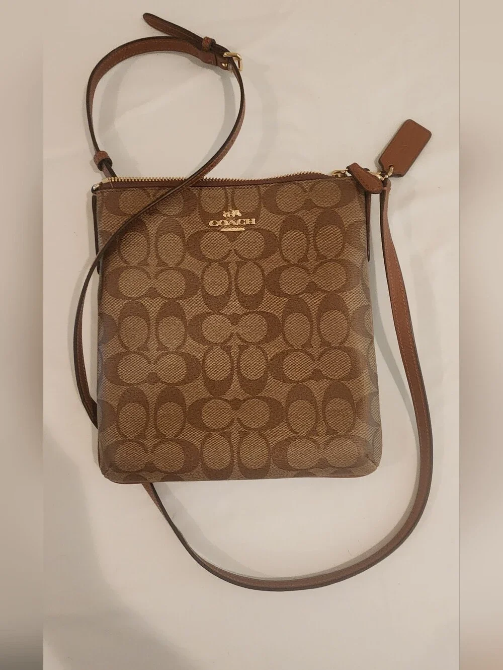 Authentic Coach Signature Canvas North/South Crossbody Bag (F35940)
